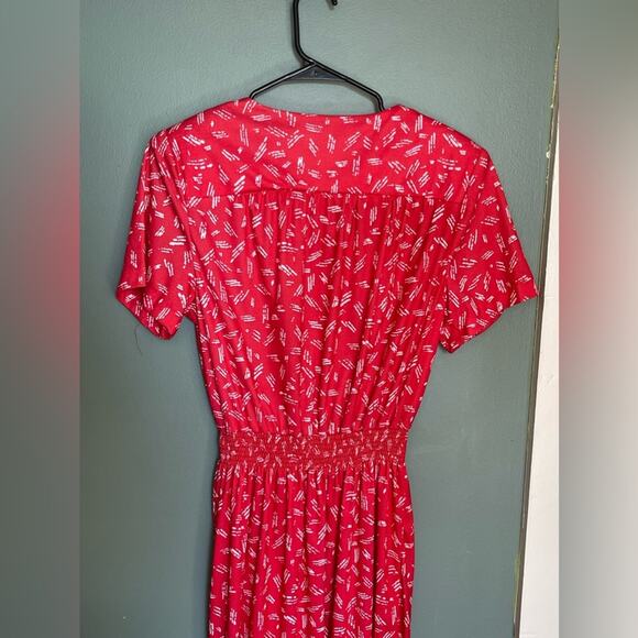 VINTAGE 80s red patterned dress - Picture 6 of 6